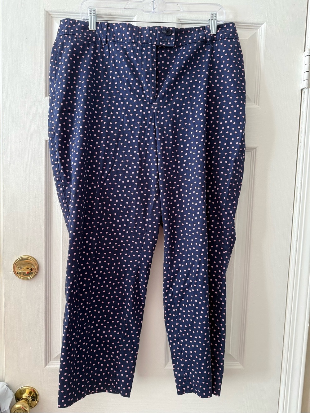 Talbots Navy Crop Pants with Pink Polka Dots